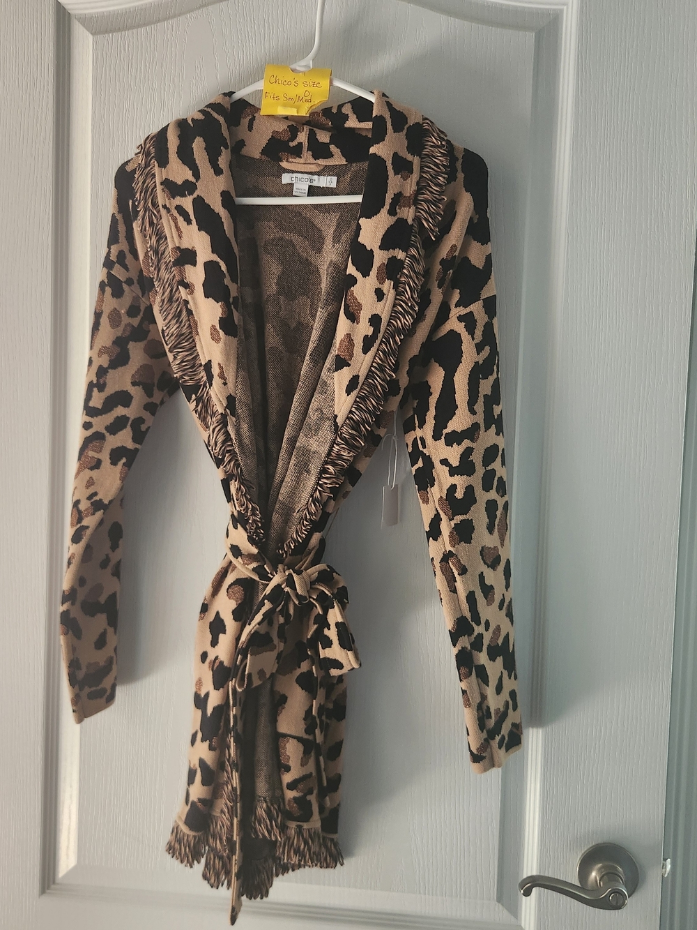 Chico's Leopard Print Wrap Cardigan - Tan/Black